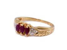 Rubin és gyémánt köves bicolor arany gyűrű