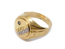 Bicolor köves vésett lemezelt arany pecsétgyűrű 