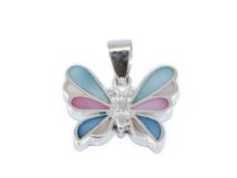 Színes gyöngyházas pillangós ezüst medál