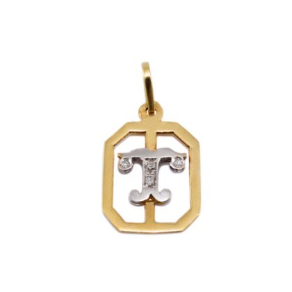 Bicolor gyémánt köves arany "T" betű medál