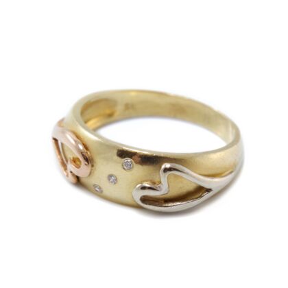 Tricolor szíves arany gyűrű