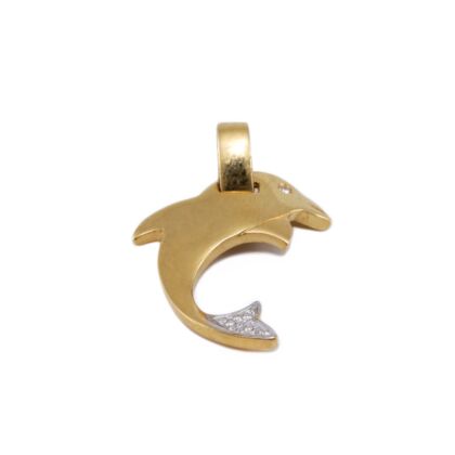 Bicolor gyémánt köves arany delfin medál 