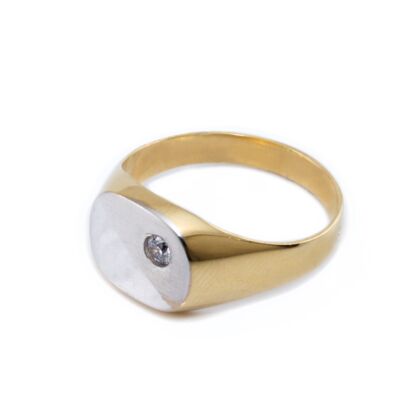 Köves mattított bicolor arany pecsétgyűrű