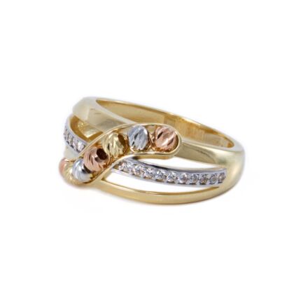Tricolor bogyós kősoros arany gyűrű