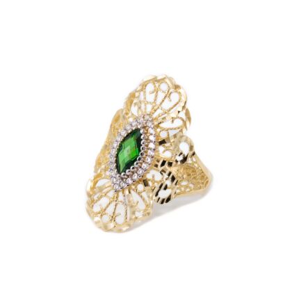 Zöld-fehér köves arany koktélgyűrű