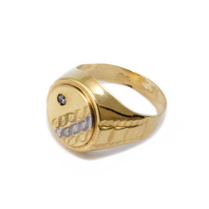 Bicolor köves vésett lemezelt arany pecsétgyűrű 