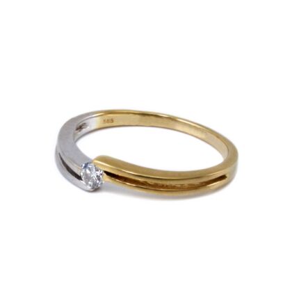 Bicolor áttört gyémánt köves arany eljegyzési gyűrű 