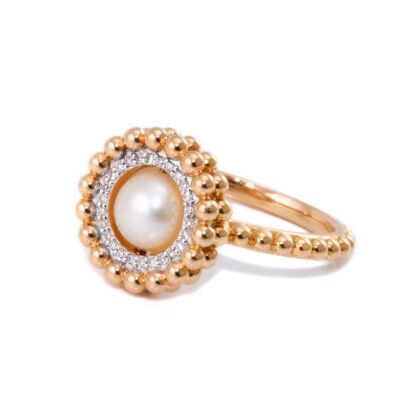 Bicolor gyöngyös-gyémántos arany gyűrű