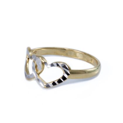 Bicolor vésett dupla szives arany gyűrű