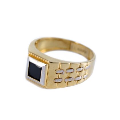 Bicolor fekete köves arany pecsétgyűrű 