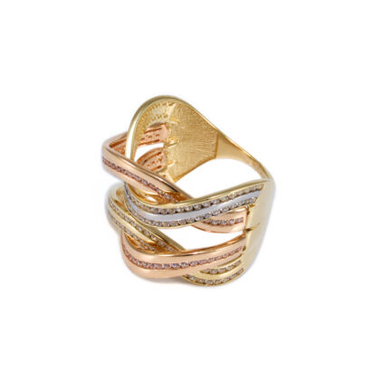 Tricolor hullámos köves arany gyűrű 