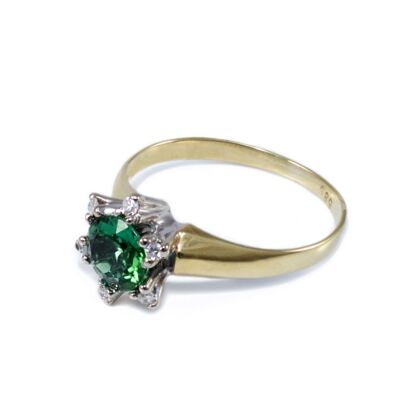 Zöld és gyémánt köves bicolor arany gyűrű