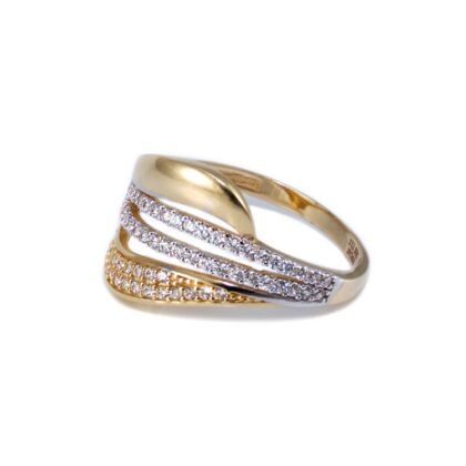 Bicolor köves hullámos áttört arany gyűrű