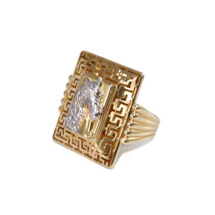 Bicolor lófejes görög mintás arany pecsétgyűrű