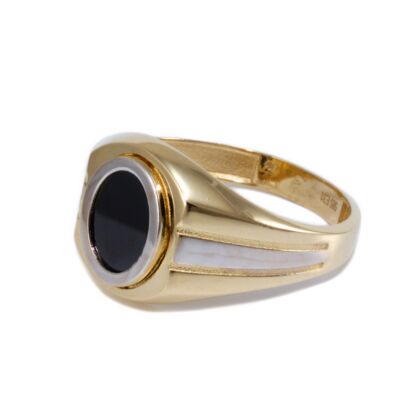 Bicolor fekete köves ovális arany pecsétgyűrű 