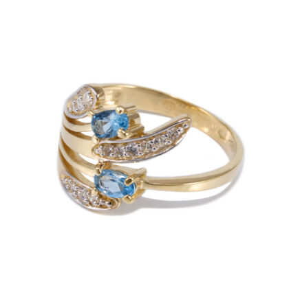 Kék-fehér köves virágos arany gyűrű 