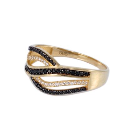 Fekete-fehér köves hullámos arany gyűrű