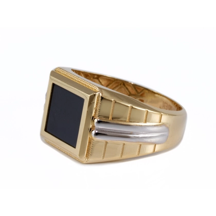 Bicolor fekete köves arany pecsétgyűrű