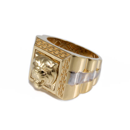 Bicolor oroszlán fejes férfi arany gyűrű 