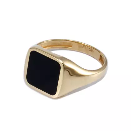 Fekete köves szögletes arany pecsétgyűrű