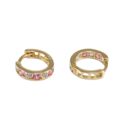 Rózsaszín-fehér köves karika baba arany fülbevaló 