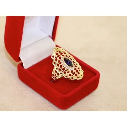 Új arany kék-fehér köves áttört gyűrű Új arany kék-fehér köves áttört gyűrű