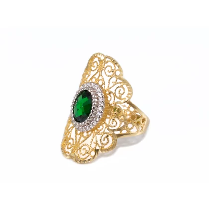 Zöld-fehér köves bicolor arany koktélgyűrű Zöld-fehér köves bicolor arany koktélgyűrű