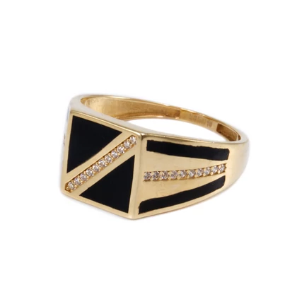 Fekete zománcos-fehér köves arany pecsétgyűrű Fekete zománcos-fehér köves arany pecsétgyűrű