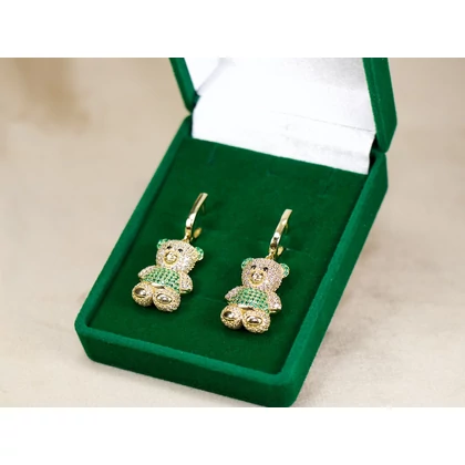 Felújított zöld fehér köves sárga arany macis fülbevaló Felújított zöld fehér köves sárga arany macis fülbevaló
