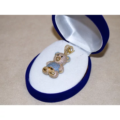 Felújított arany kék-fehér köves maci medál Felújított arany kék-fehér köves maci medál