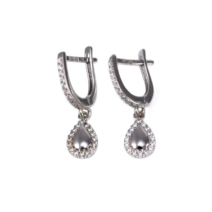 Köves csepp fehérarany lógós fülbevaló 