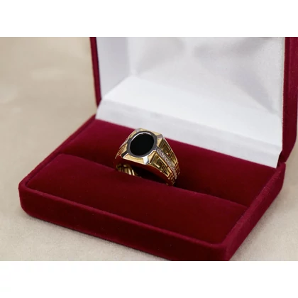 Új fekete köves bicolor arany pecsétgyűrű görög mintával Új fekete köves bicolor arany pecsétgyűrű görög mintával