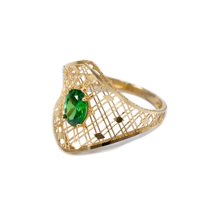 Zöld köves áttört arany koktélgyűrű