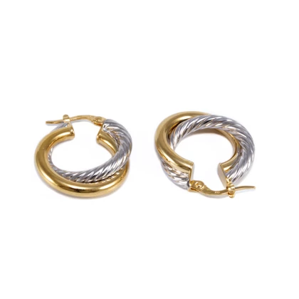 Bicolor dupla karika arany fülbevaló