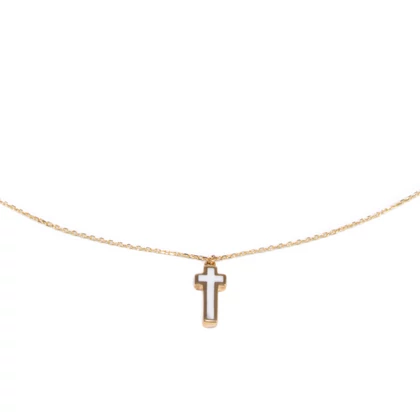 Fekete-fehér zománcos kereszt medál vékony anker nyaklánccal