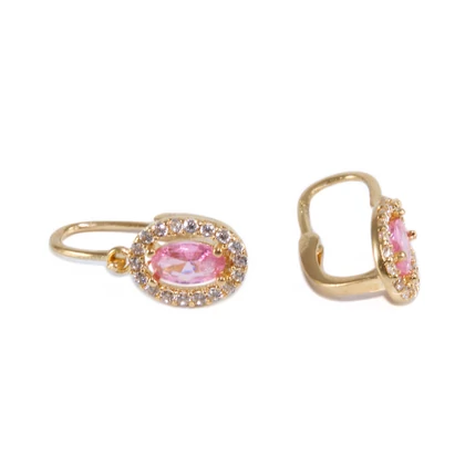 Rózsaszín-fehér köves ovális baba arany fülbevaló 