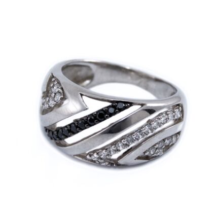 Fekete-fehér köves áttört ezüst gyűrű