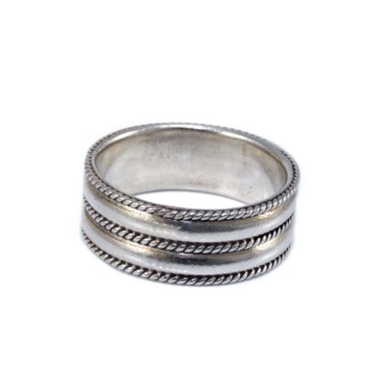 Antikolt mintás dupla soros férfi ezüst karikagyűrű