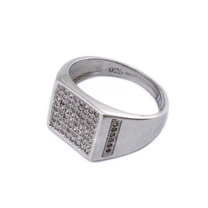 Köves szögletes ezüst pecsét gyűrű 