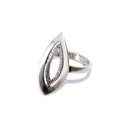 Áttört hosszúkás görög mintás ezüst gyűrű 