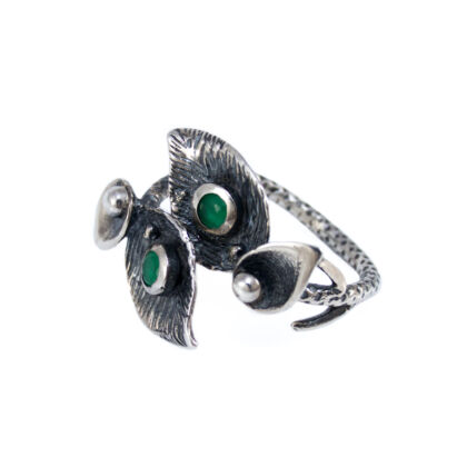 Smaragd köves antikolt leveles ezüst gyűrű