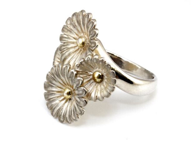 Kézi készítésű virágos ezüst gyűrű