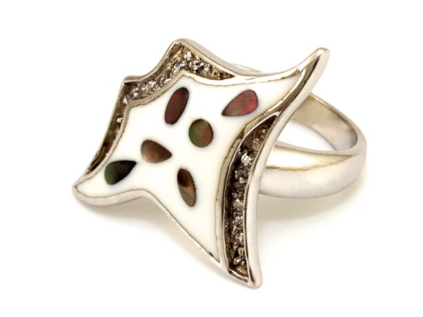 Gyöngyházas-zománcos női ezüst gyűrű