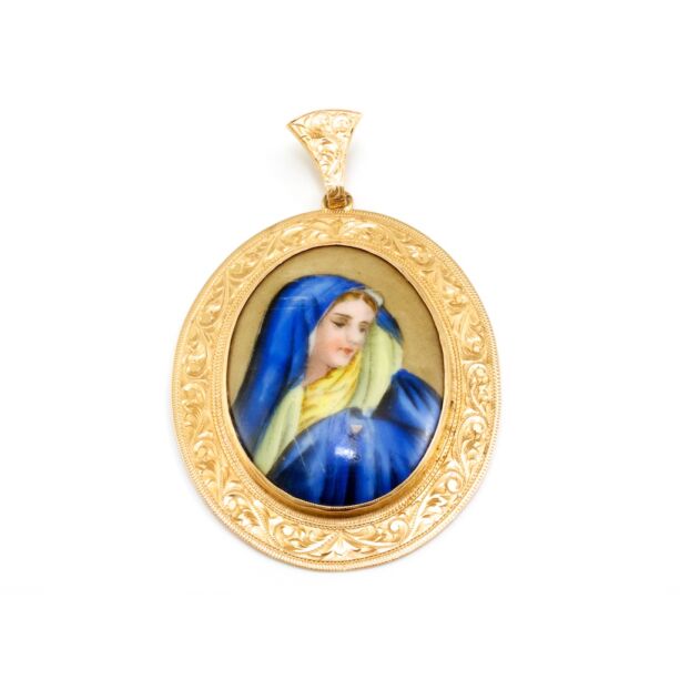 Porcelán "Mária" medál arany kerettel