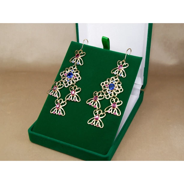 Felújított színes köves lógós arany fülbevaló Felújított színes köves lógós arany fülbevaló