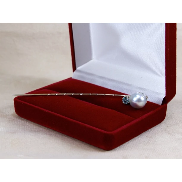 Felújított fehérarany kalaptű kék gyémánttal és gyönggyel Felújított fehérarany kalaptű kék gyémánttal és gyönggyel