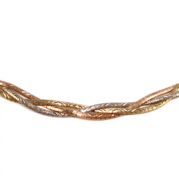 Tricolor vésett és matt mintás fonott arany nyaklánc Tricolor vésett és matt mintás fonott arany nyaklánc