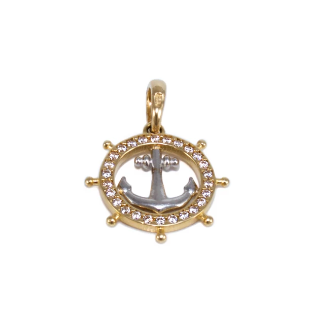 Bicolor köves hajókerék és horgony arany medál Bicolor köves hajókerék és horgony arany medál