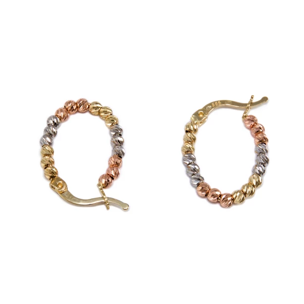 Tricolor vésett bogyós ovális arany fülbevaló