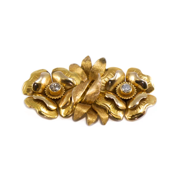Sárga arany virág bross gyémántokkal Sárga arany virág bross gyémántokkal